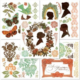Набор переводных аппликаций rub-on 11,5х12 см, серия: Curio, упаковка 5 листов с разными рисунками