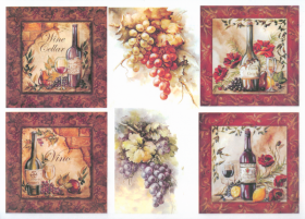 Набор карт для декупажа "Вино и виноград" 21х30см 54г/м2, 5шт,