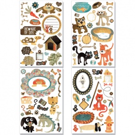 Набор наклеек картонных chipboard 15х22,5 см, серия: Max & Whiskers, упаковка 4 листа с разными рис