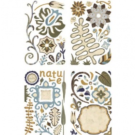 Набор наклеек картонных chipboard 15х22,5 см, серия: Granola, упаковка 4 листа с разными рисунками