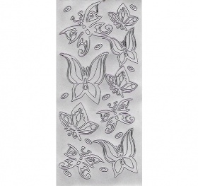 Контурные наклейки "Разные бабочки II", лист 10x24,5 см, цвет серебро