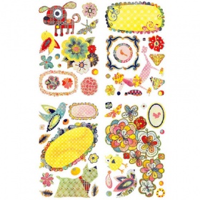 Набор наклеек картонных chipboard 15х22,5 см, серия: June Bug, упаковка 4 листа с разными рисунками